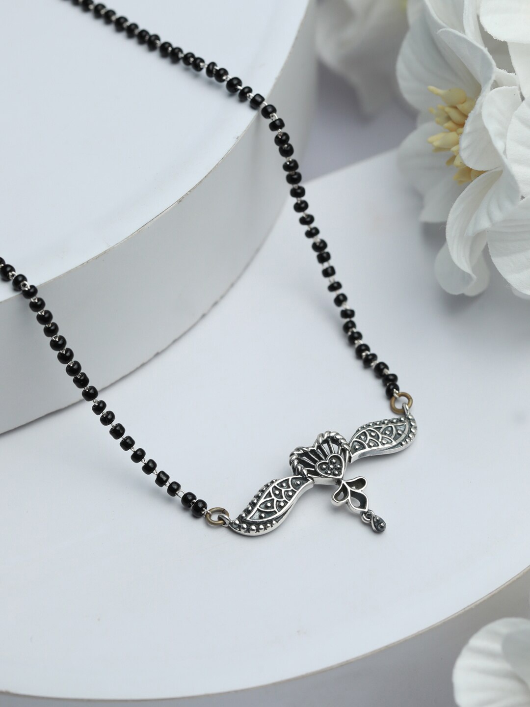 SHEER by Priyaasi Silver-Plated & Black 92.5 Sterling Silver Oxidised Mangalsutra