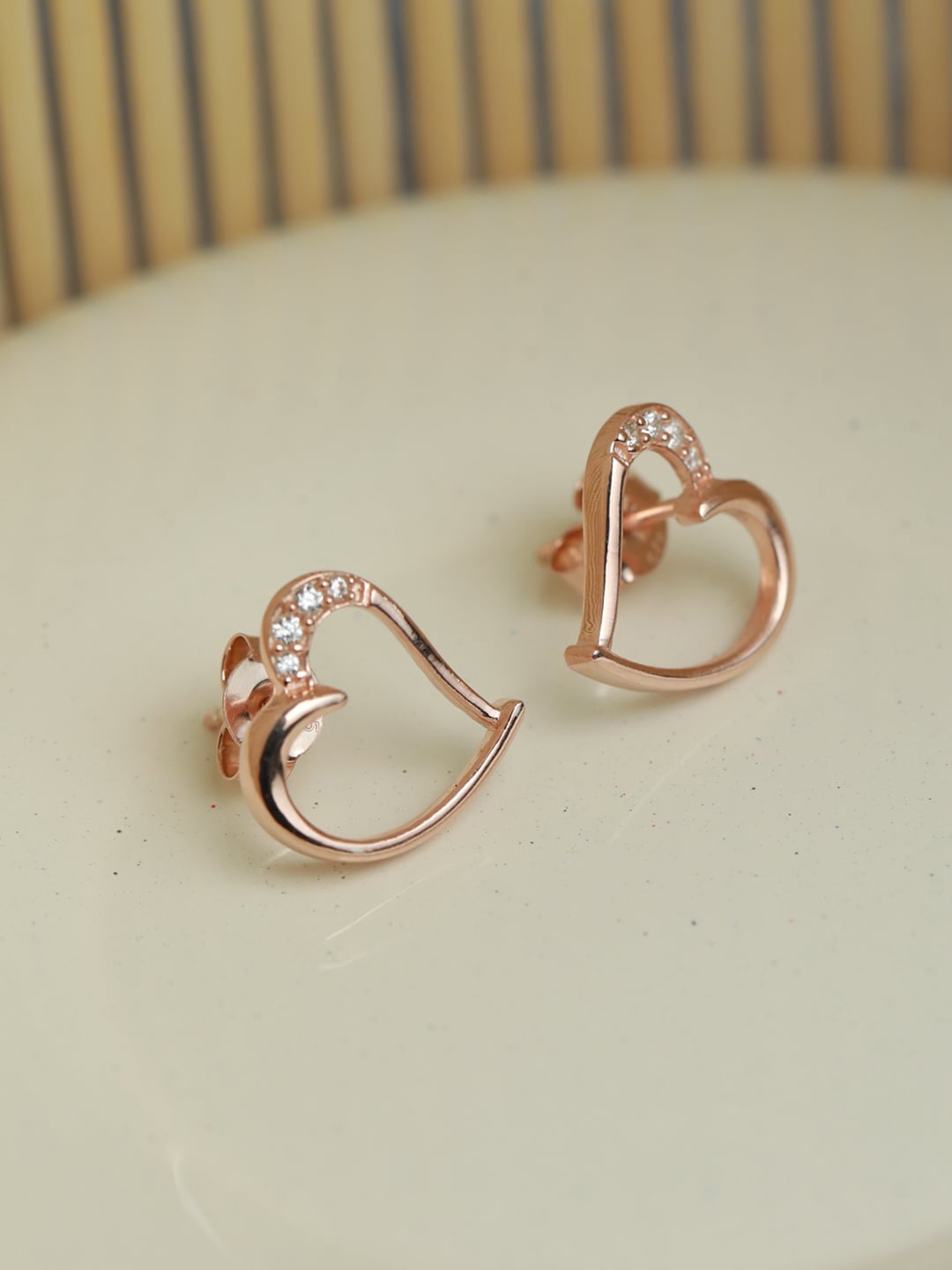 

SHEER by Priyaasi Rose Gold 92.5 Sterling Silver Heart Shaped Studs Earrings
