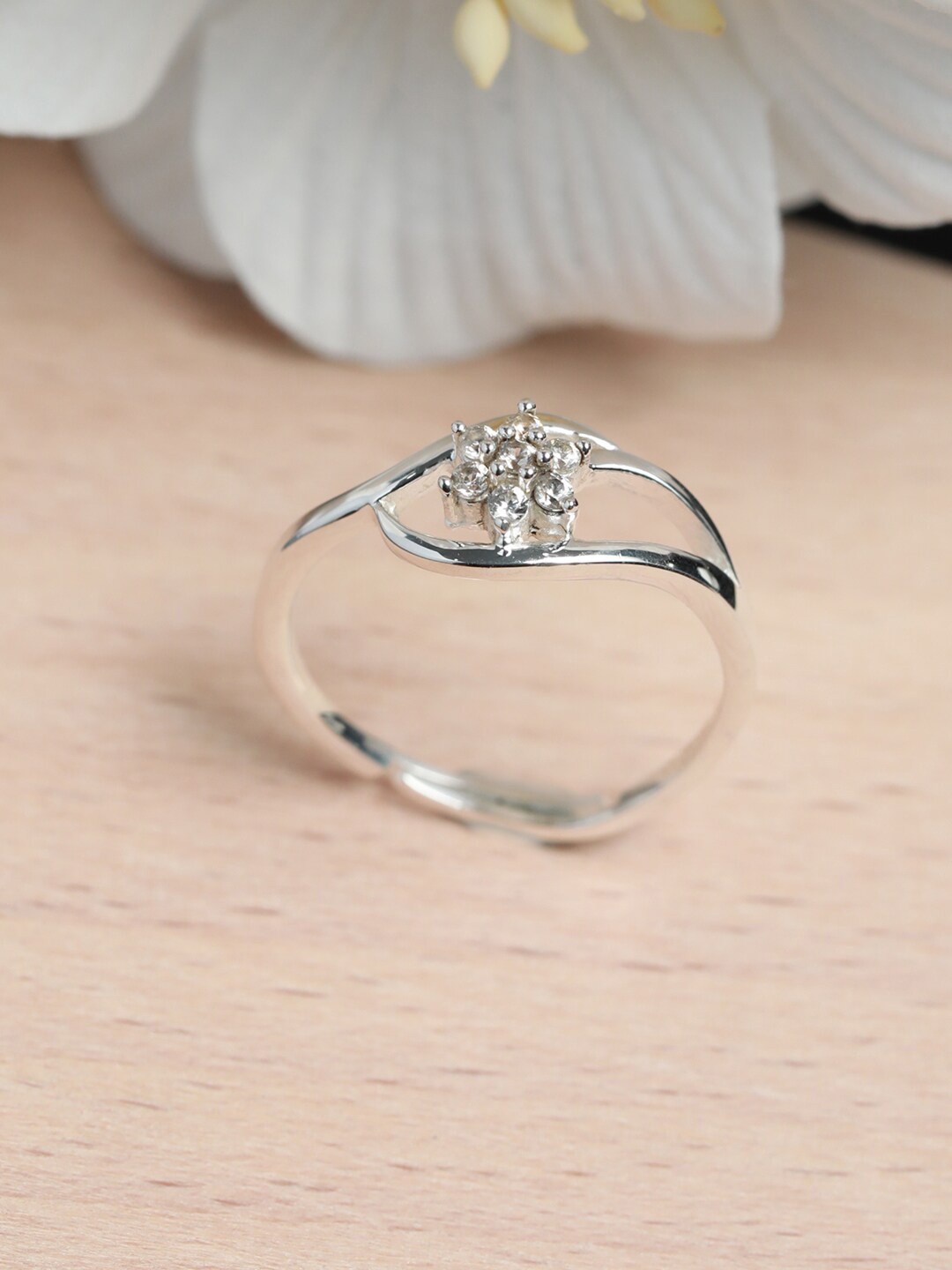 

SHEER by Priyaasi 92.5 Sterling Silver White CZ-Studded Finger Ring