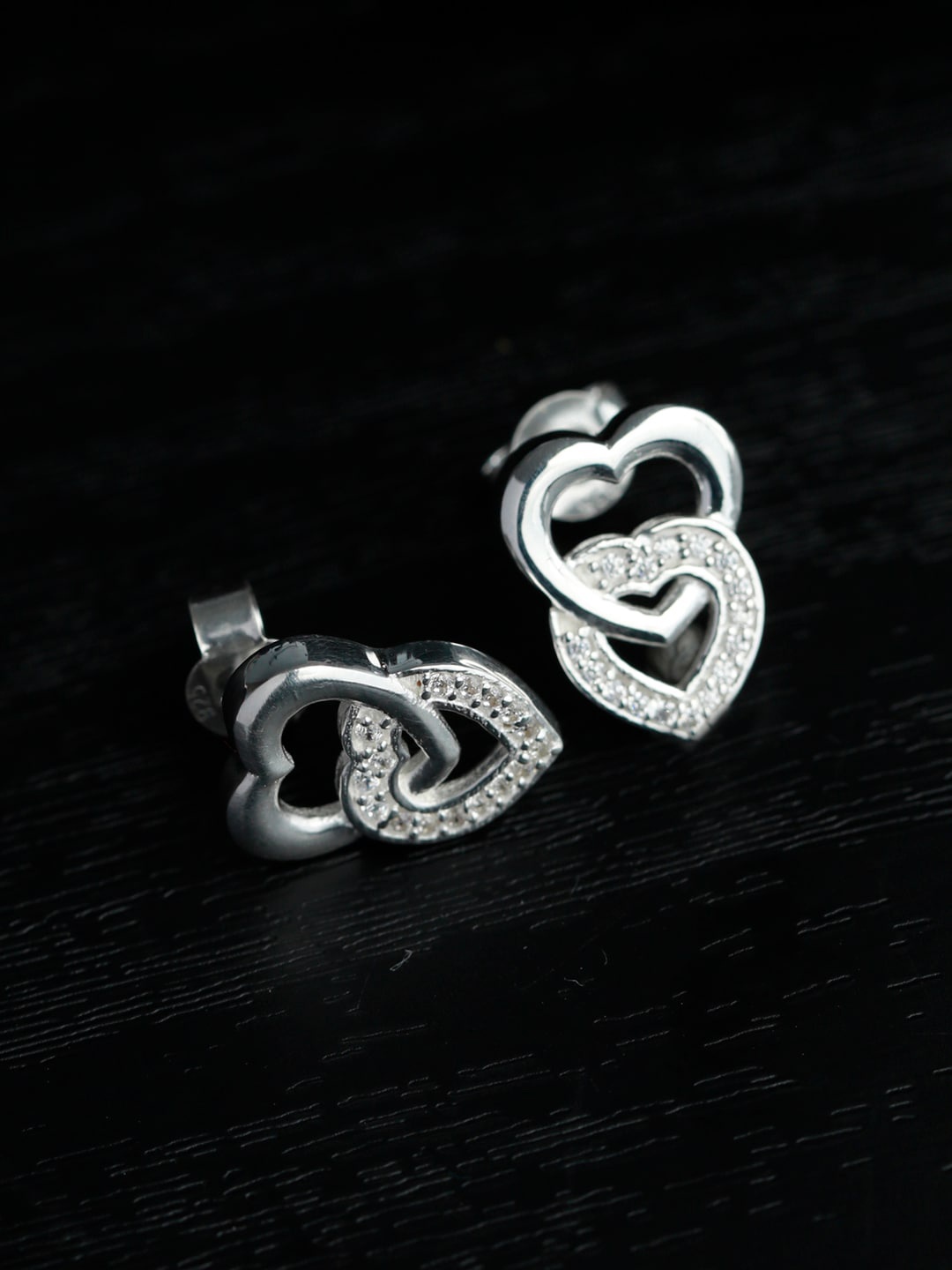 

SHEER by Priyaasi 92.5 Sterling Silver-Plated & White Heart Shaped Studs Earrings