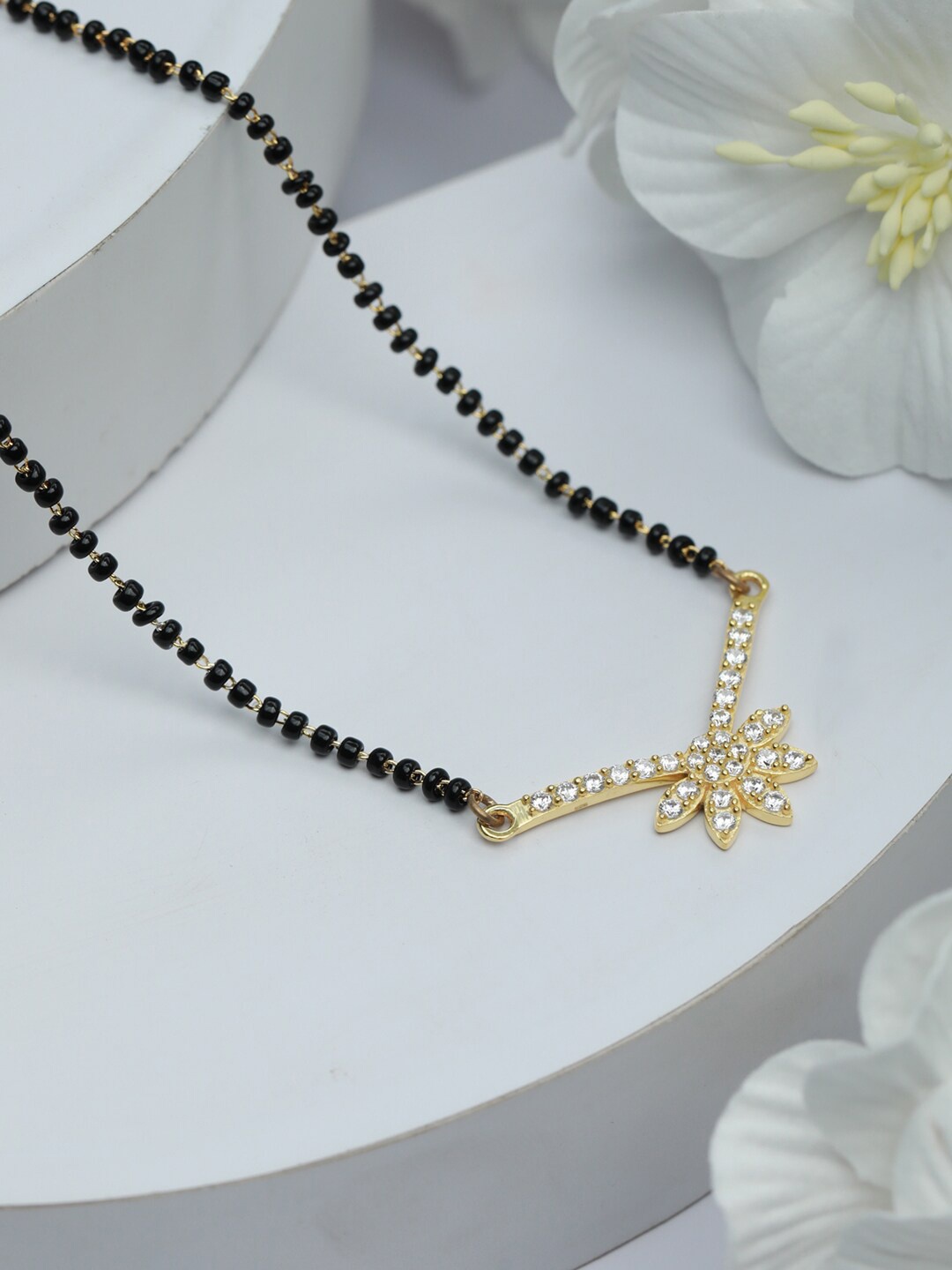 

SHEER by Priyaasi 925 Sterling Silver Gold-Plated AD Stone Studded & Beaded Mangalsutra