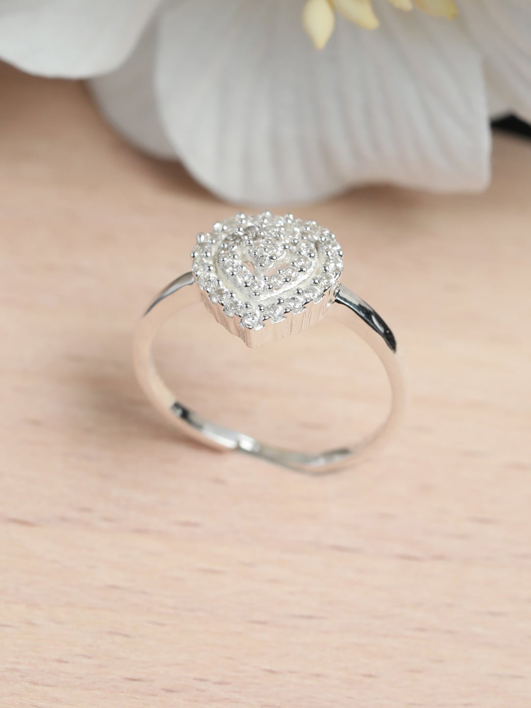 SHEER by Priyaasi Silver-Plated White 92.5 Sterling Silver AD-Studded Finger Ring