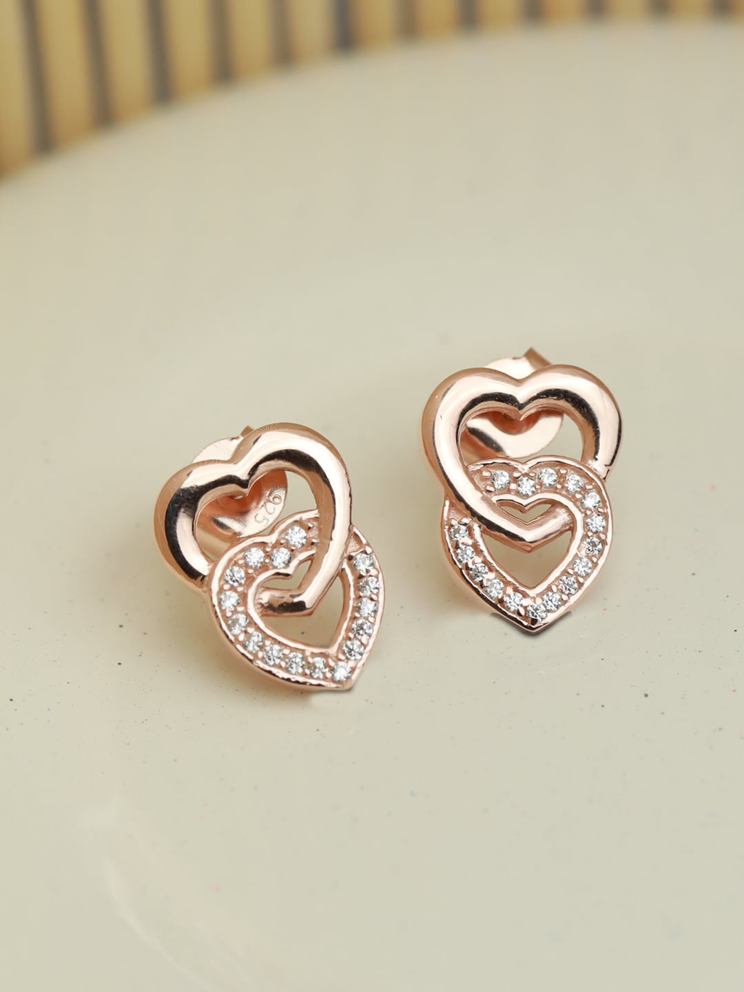 

SHEER by Priyaasi Rose Gold-Plated 92.5 Sterling Silver Heart Shaped Studs