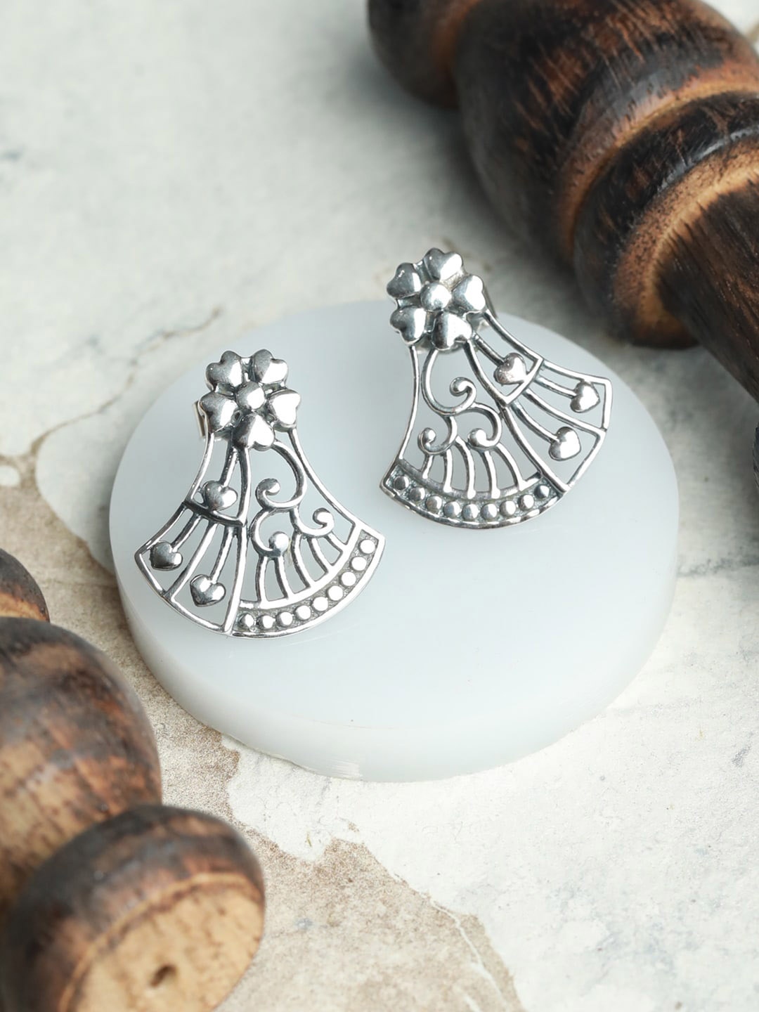 

SHEER by Priyaasi 92.5 Sterling Silver Floral Boho Silver Plated Studs Earrings