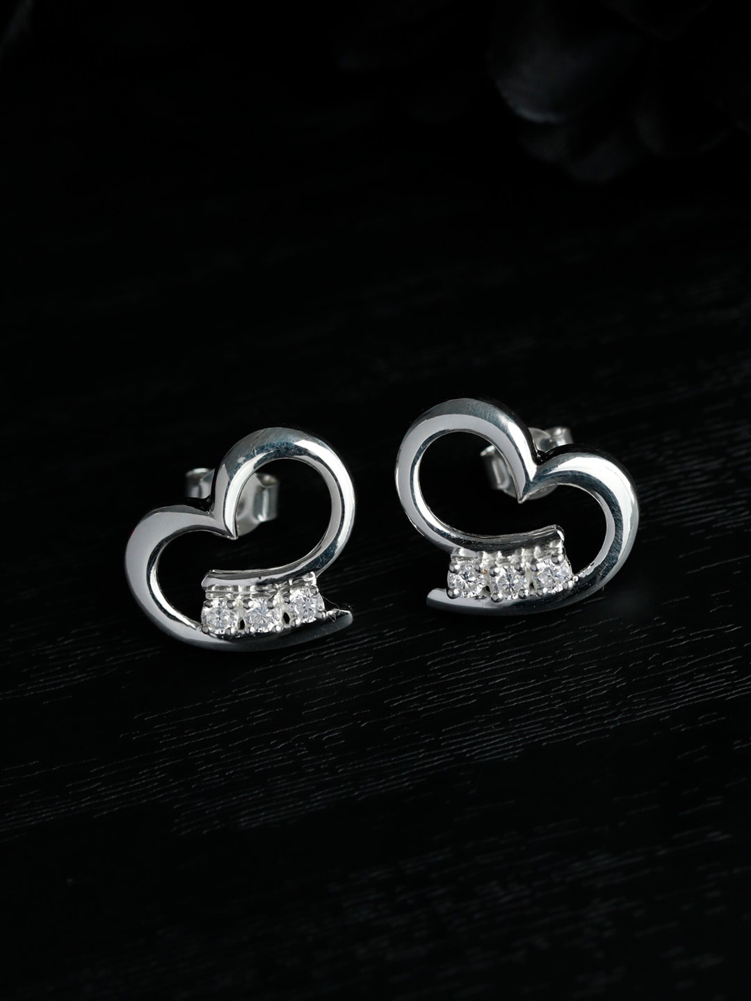 

SHEER by Priyaasi Silver-Plated & White Heart Shaped 92.5 Sterling Silver Studs