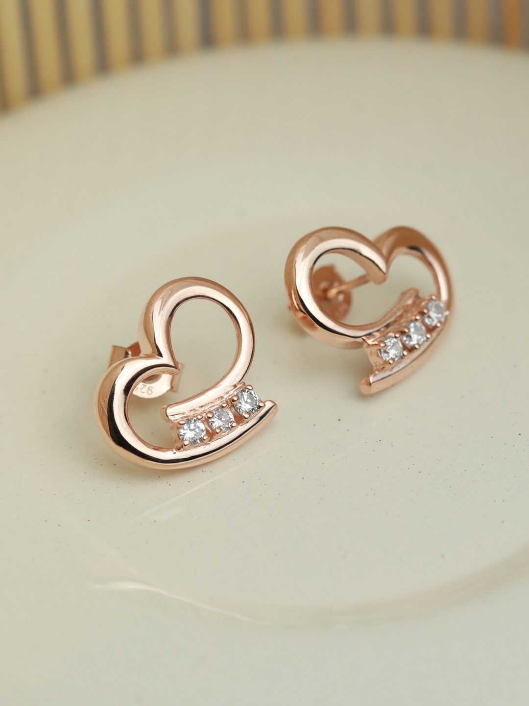 

SHEER by Priyaasi Rose Gold Heart Shaped 925 Sterling Silver Studs Earrings