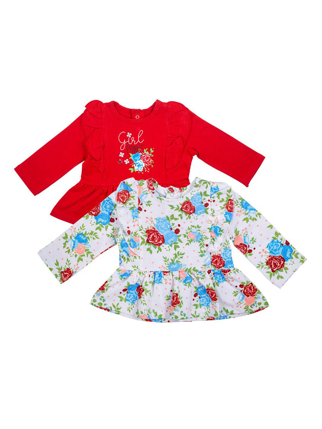 

MeeMee Pack Of 2 White & Red Floral Print Pure Cotton Peplum Top