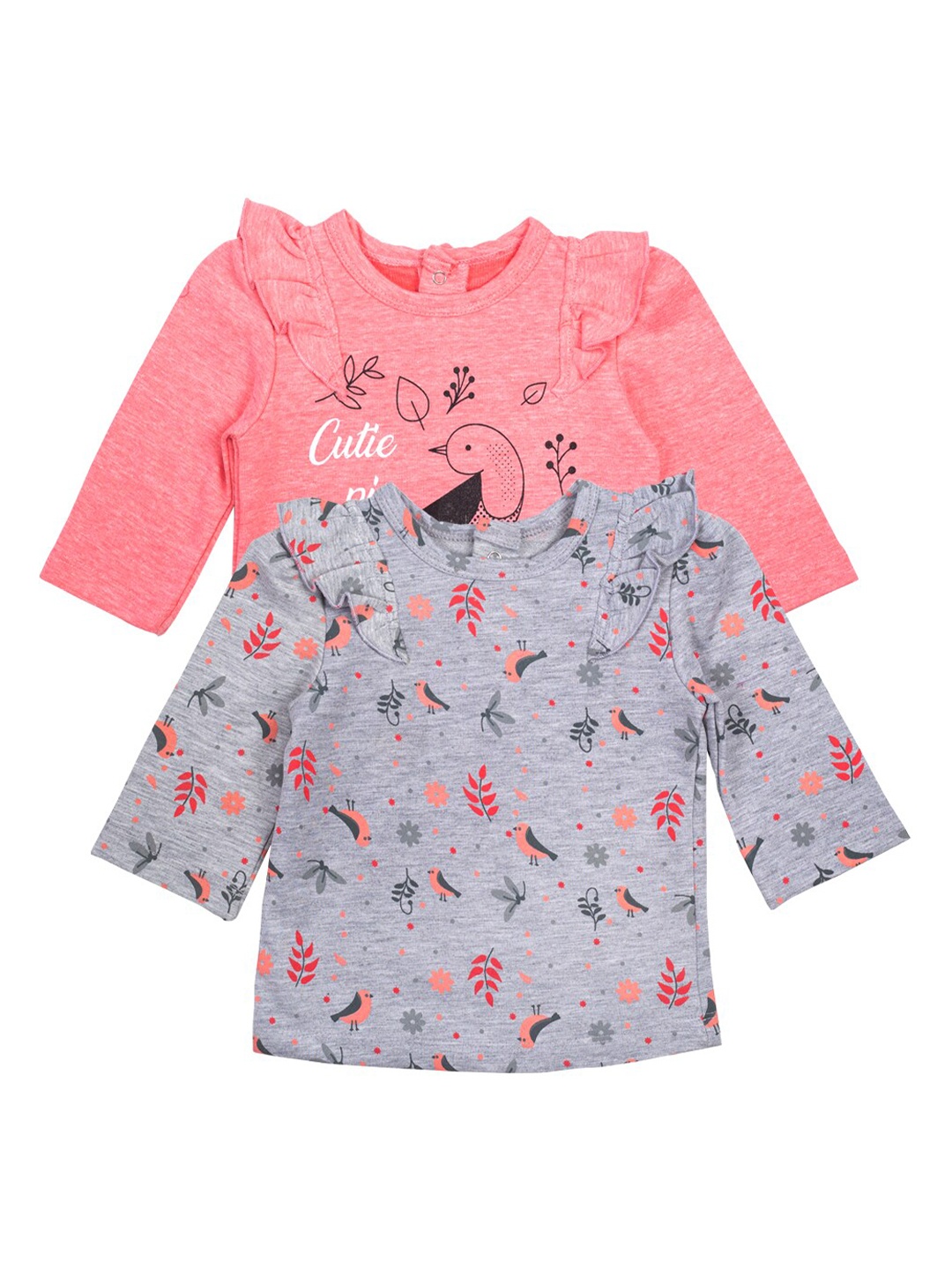 

MeeMee Grey & Pink Floral Print Pure Cotton Top