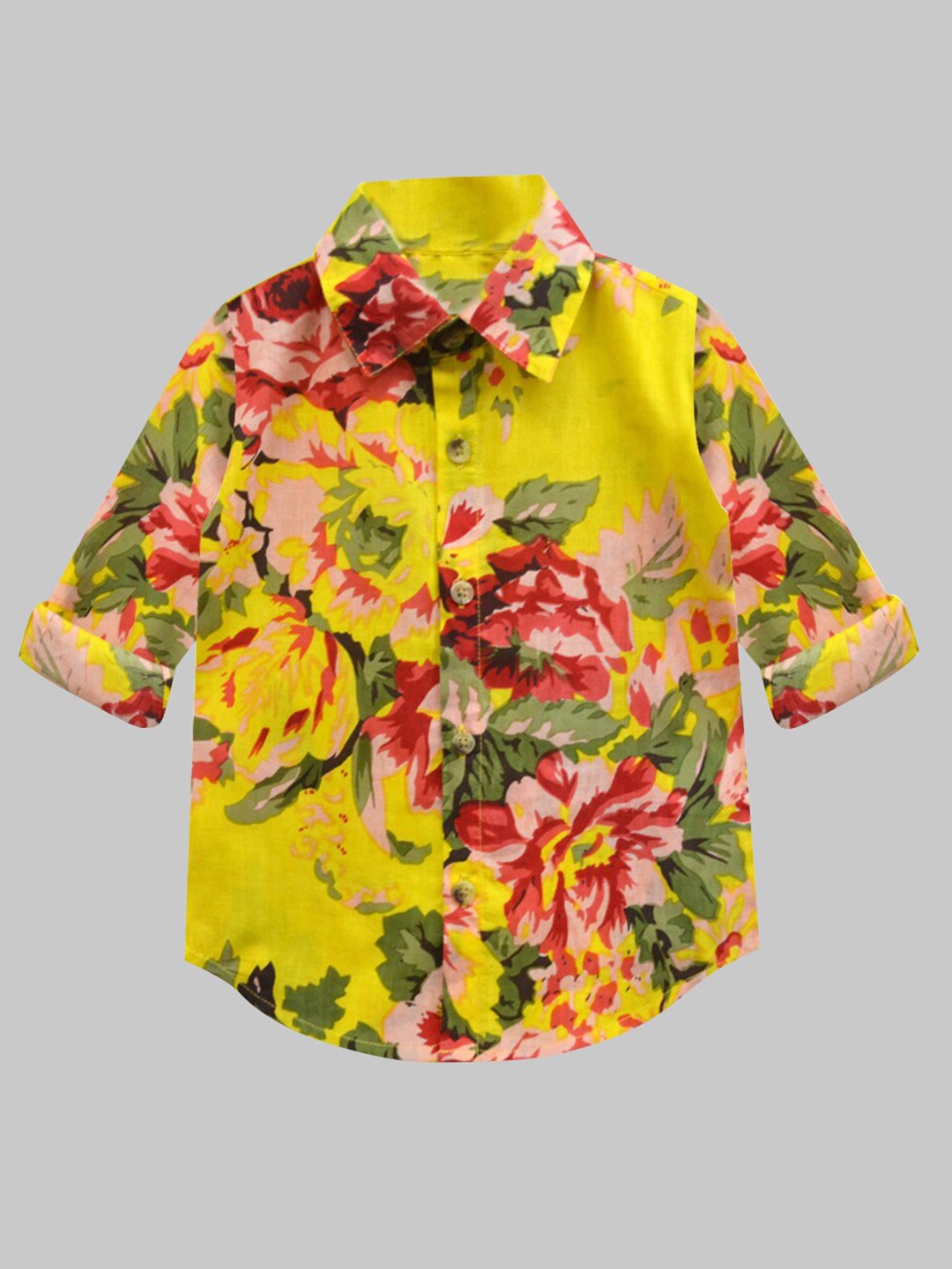 

A T U N Boys Yellow Classic Floral Printed Pure Cotton Casual Shirt