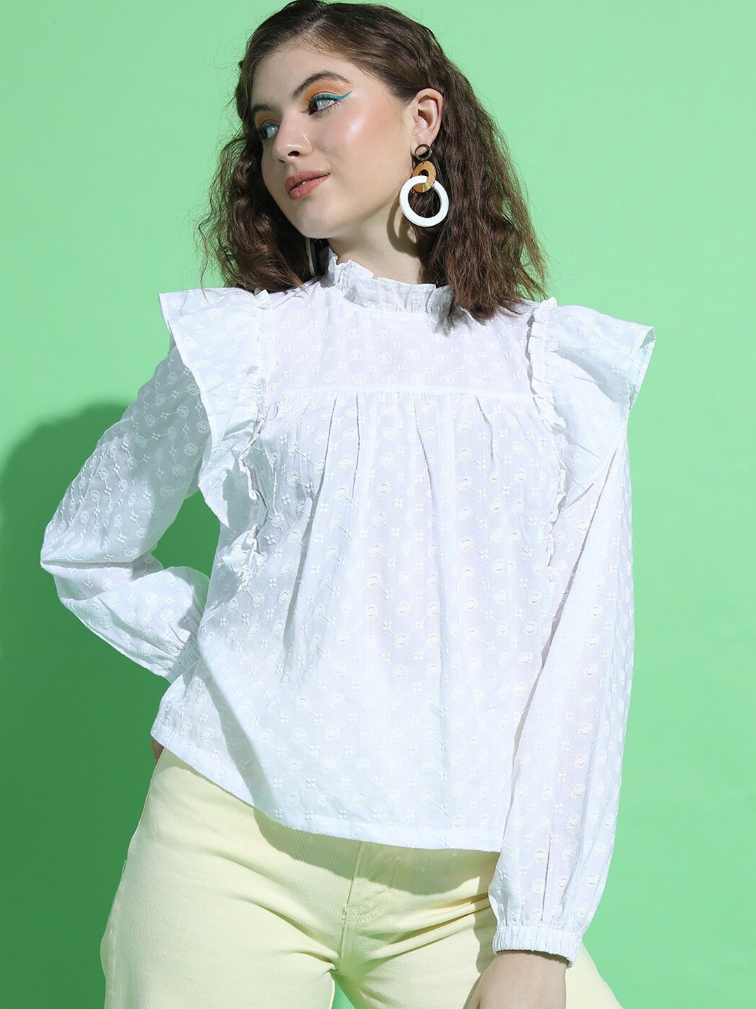 

Tokyo Talkies Women Classic White Self-Design Top