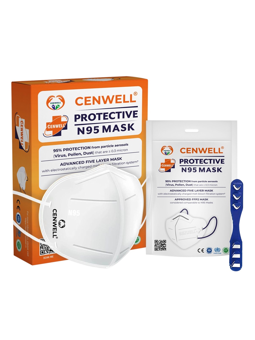 

CENWELL Unisex Pack Of 8 White Solid Cotton 3-Ply Reusable N95 Masks