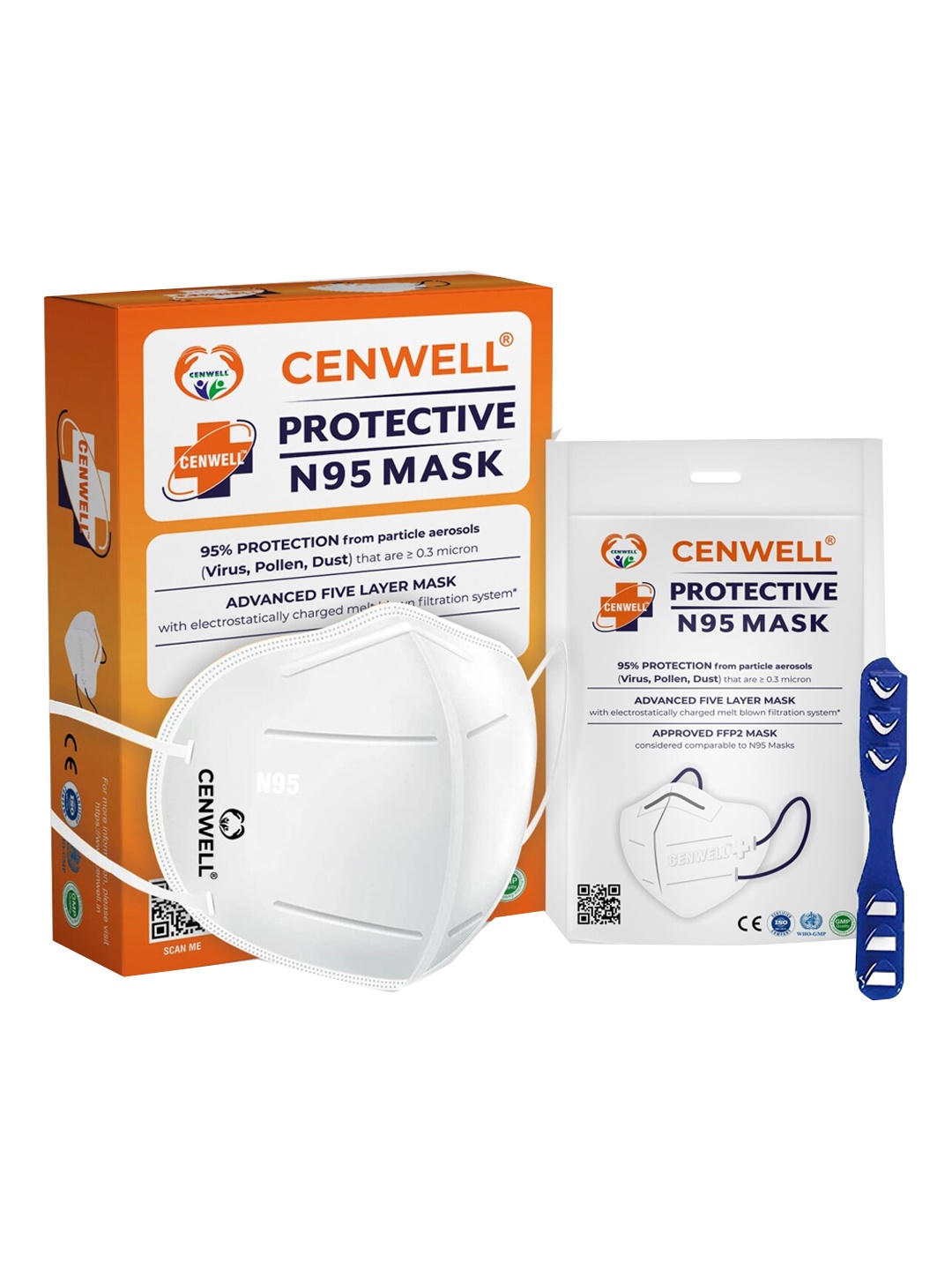 

CENWELL Unisex Pack Of 4 White Solid Cotton 3-Ply Reusable N95 Masks