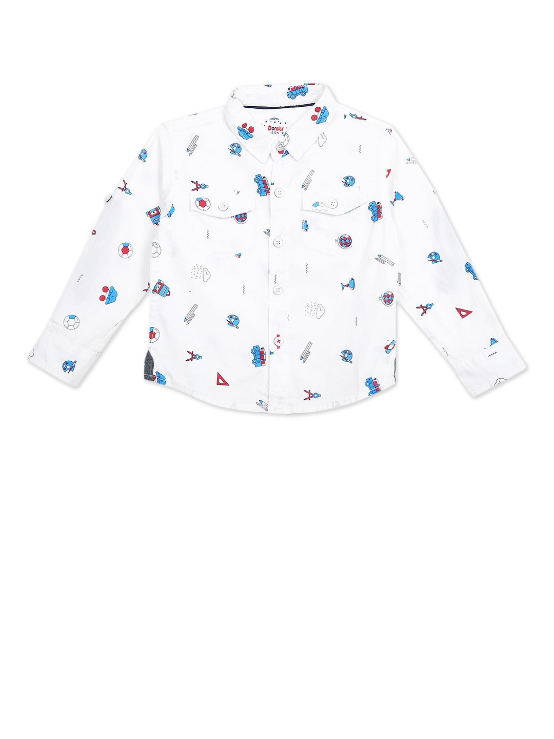 

Donuts Boys White & Blue Printed Casual Shirt
