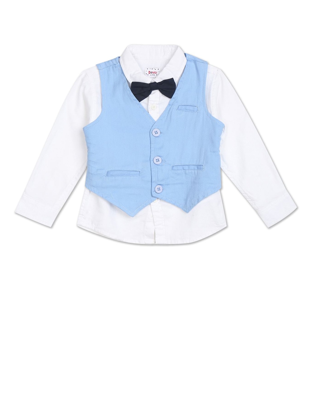 

Donuts Boys White & Blue Casual Shirt With Waistcoat