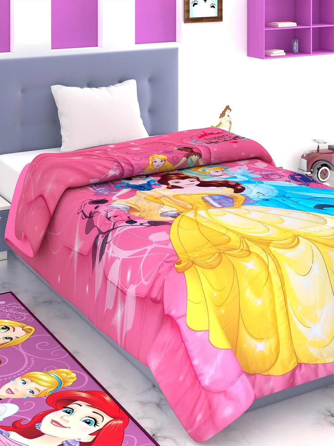 

Disney Multicoloured Disney Princess AC Room 380 GSM Single Bed Comforter, Multi