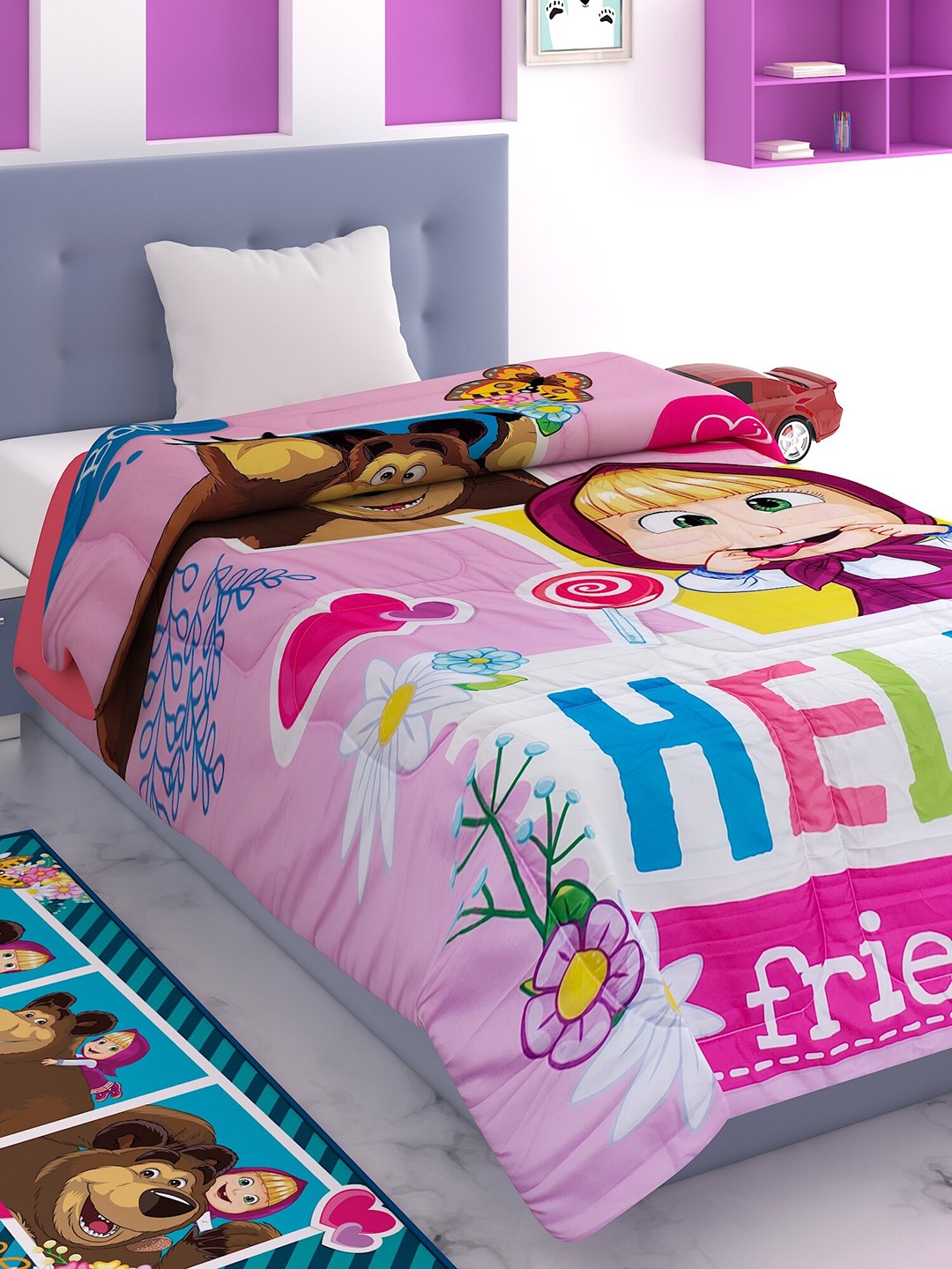 

Athom Trendz Multi Color Cartoon Characters AC Room 300 GSM Single Bed Comforter