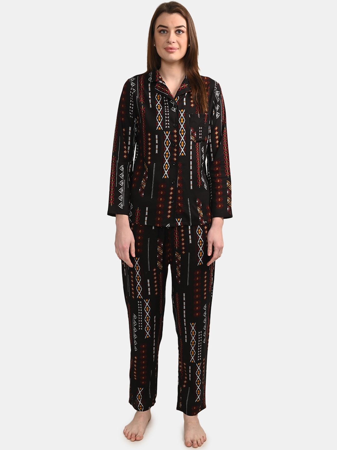 

BuckleUp Women Blue, White & Red Printed Night suit