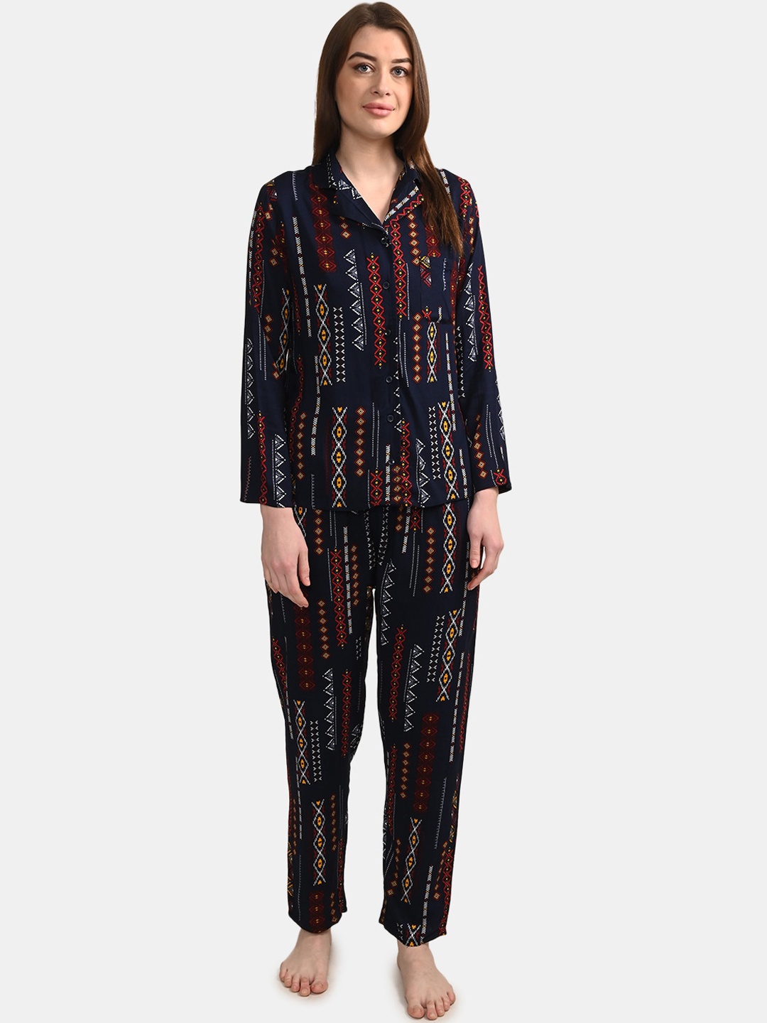

BuckleUp Women Navy Blue Printed Night Suit