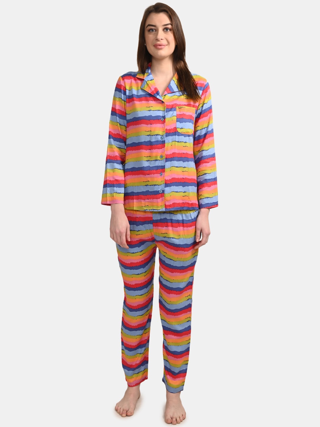 

BuckleUp Women Blue & Yellow Printed Night suit
