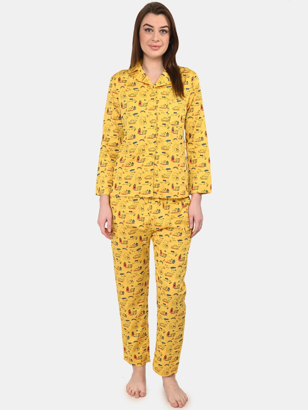 

BuckleUp Women Yellow Printed Night suit