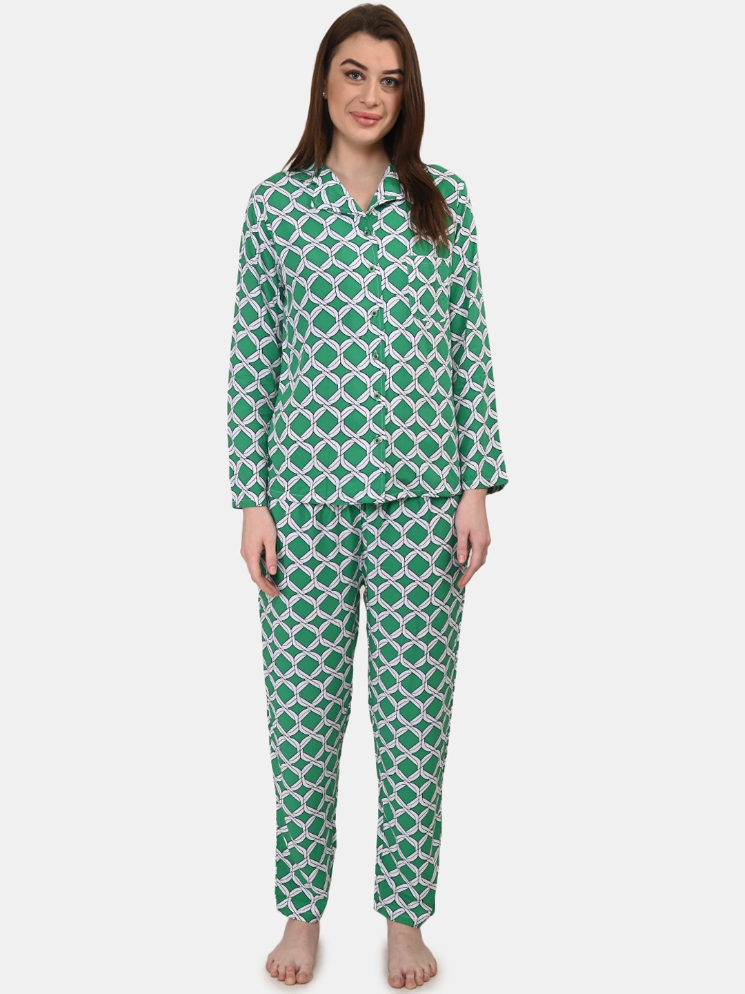 

BuckleUp Women Green Printed Night suit