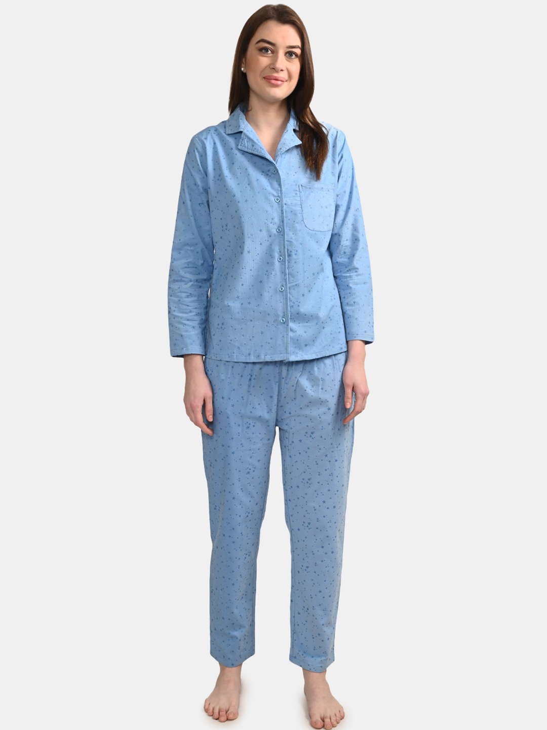 

BuckleUp Women Blue Printed Night suit