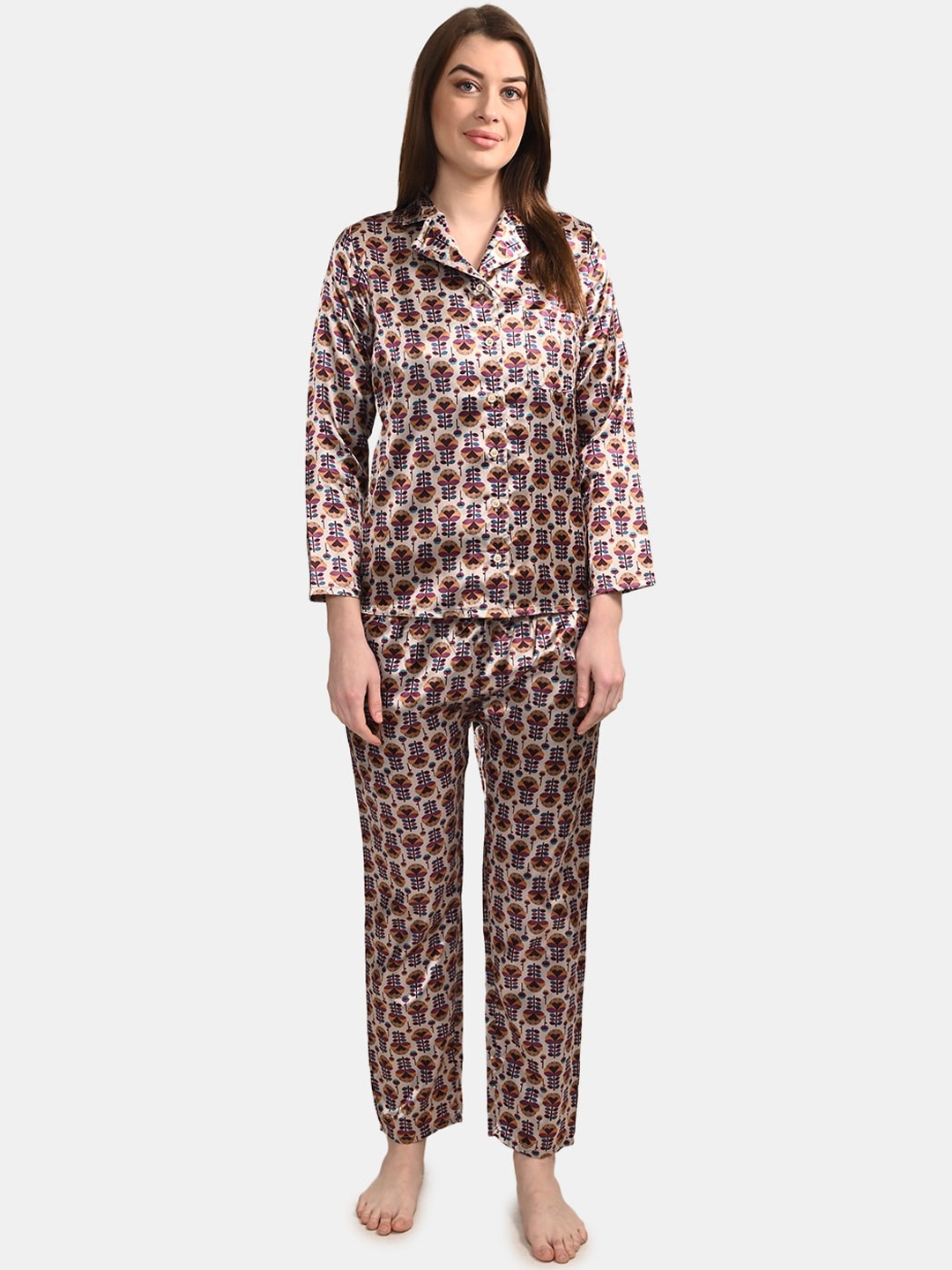 

BuckleUp Women Multicoloured Printed Night suit, Multi