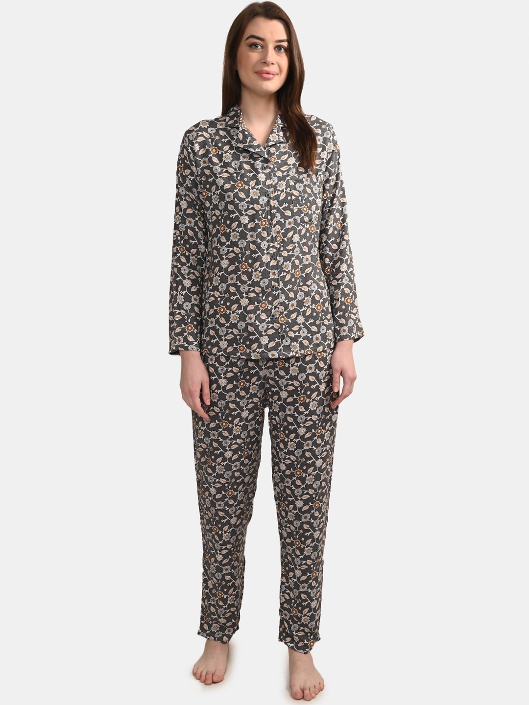 

BuckleUp Women Grey Printed Night suit