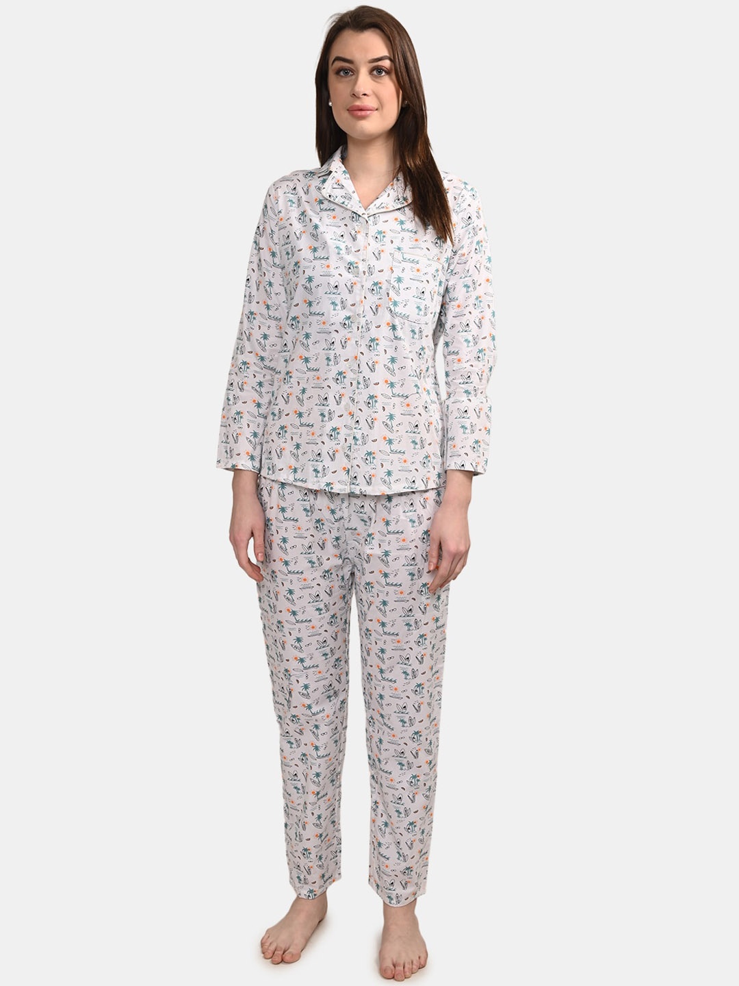 

BuckleUp Women White Printed Night suit