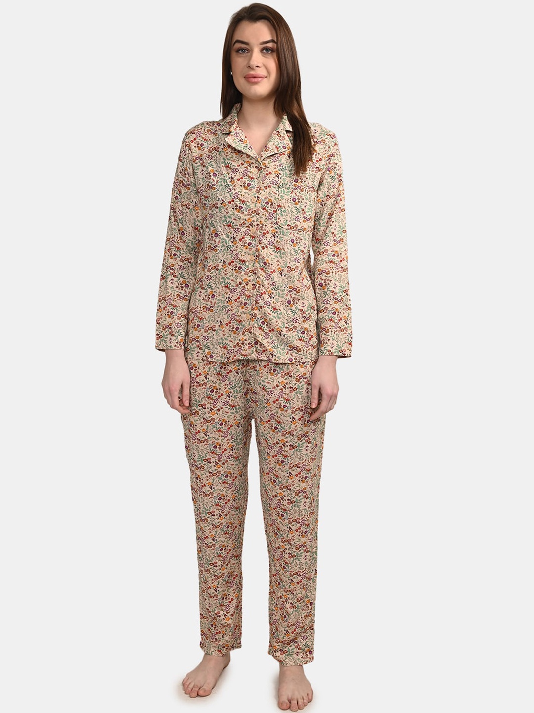 

BuckleUp Women Peach-Coloured Printed Night suit