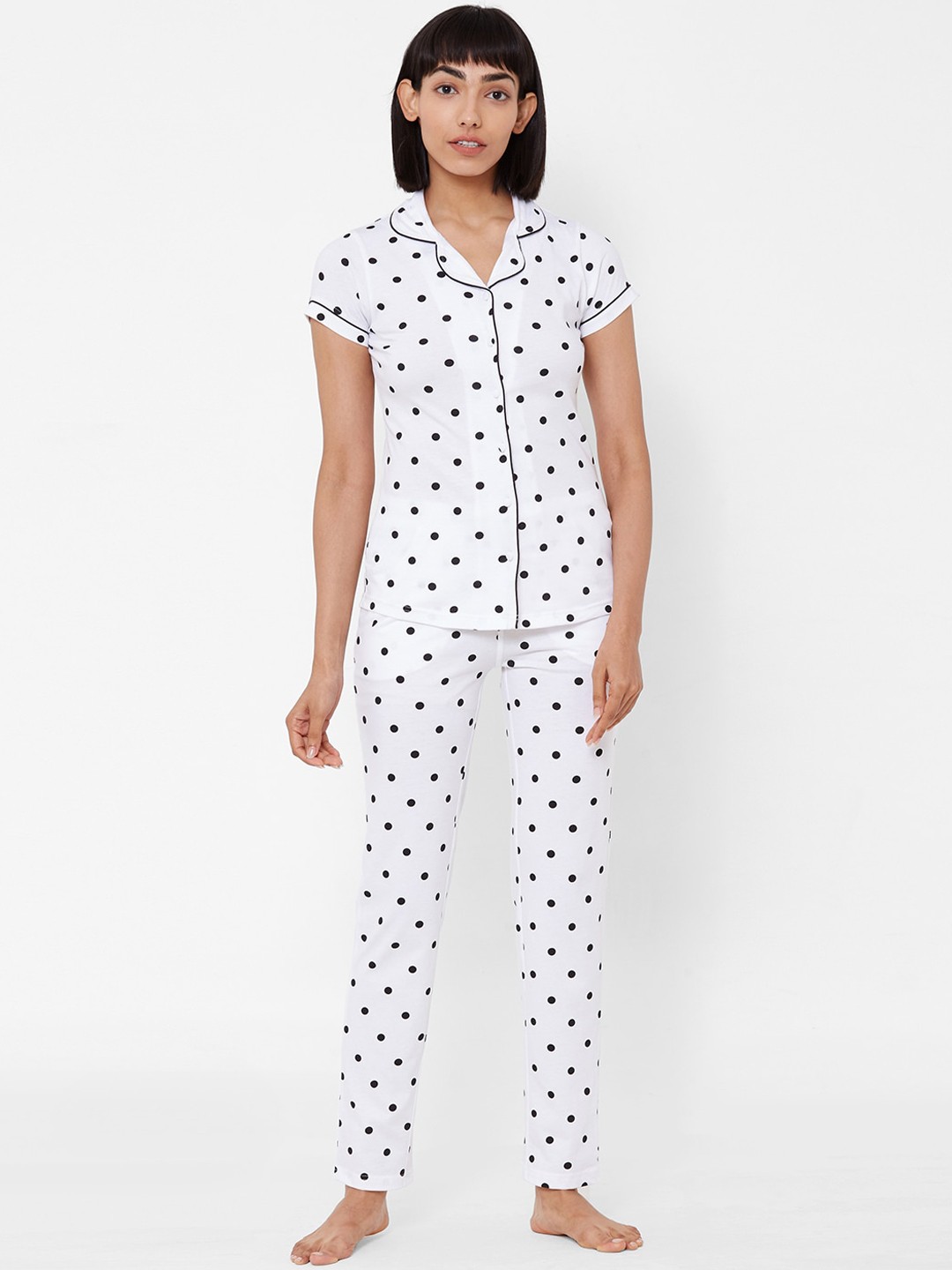 

Sweet Dreams Women White & Black Printed Night suit
