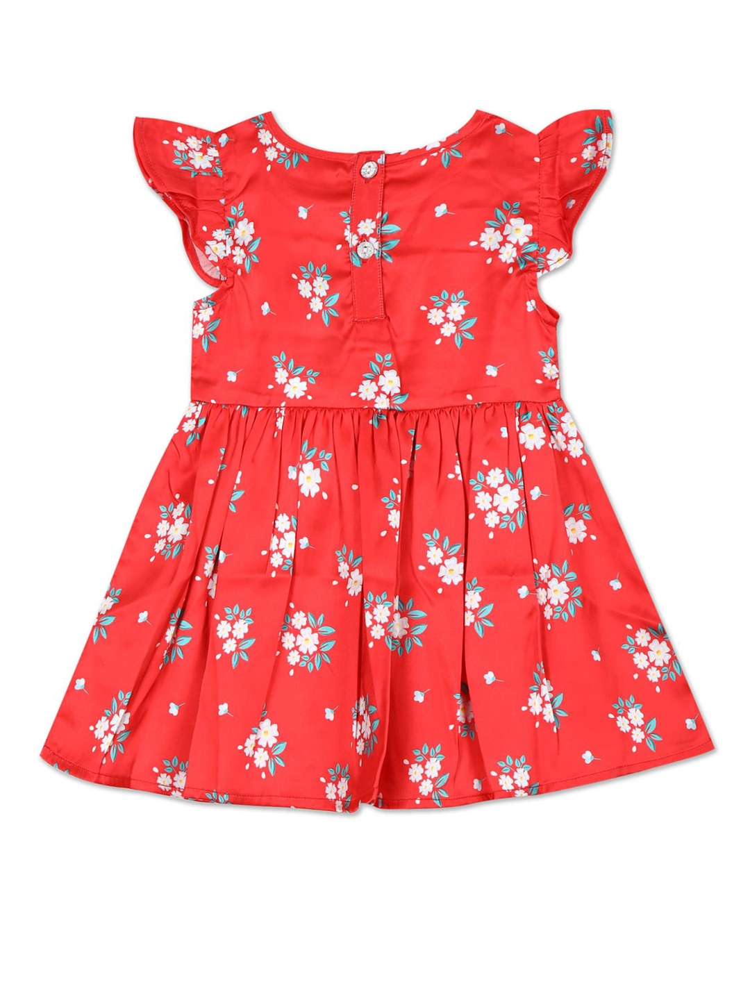 

Donuts Red Floral Printed Cotton Fit & Flare Dress With Bow
