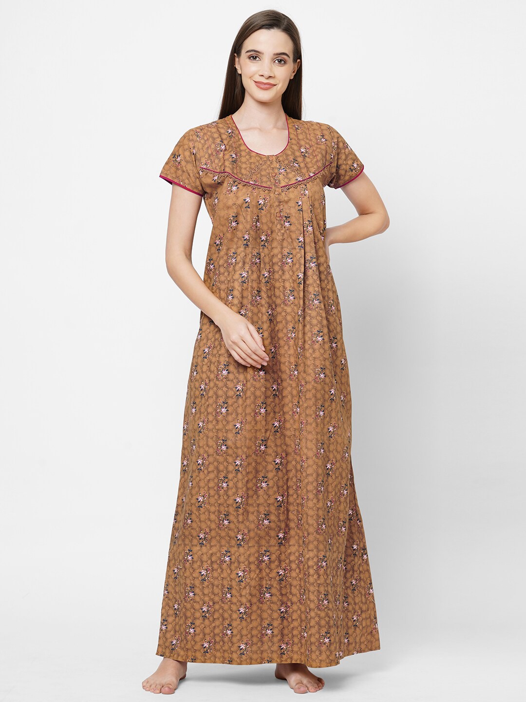 

Sweet Dreams Peach-Coloured Printed Maxi Nightdress
