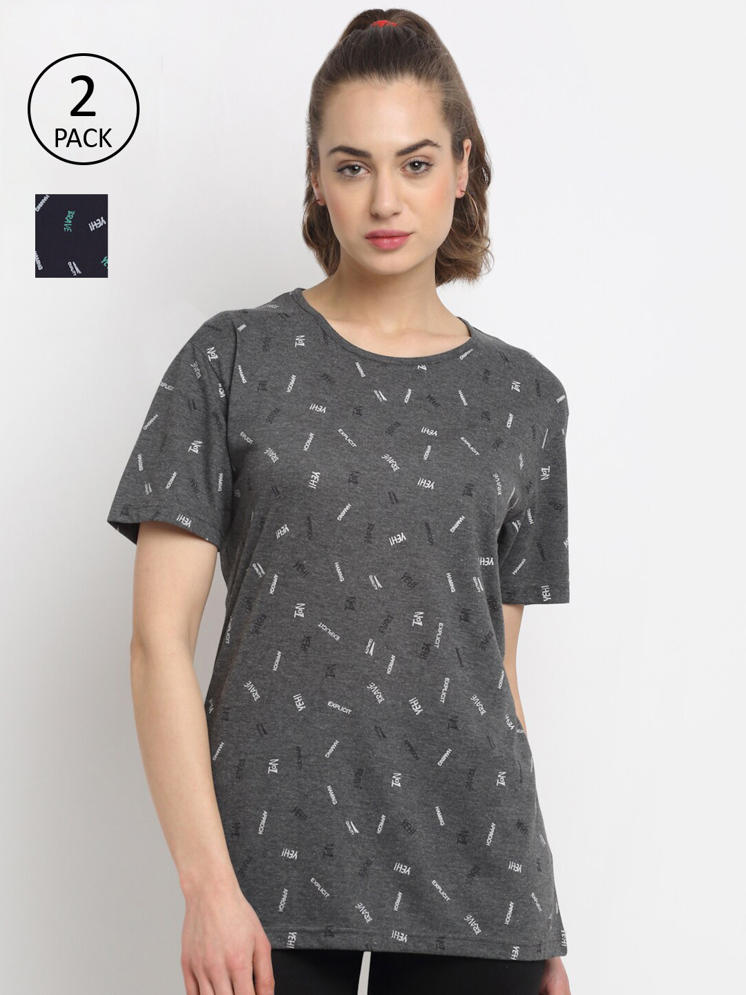 

MACK JONNEY Women Pack Of 2 Grey Printed T-shirt