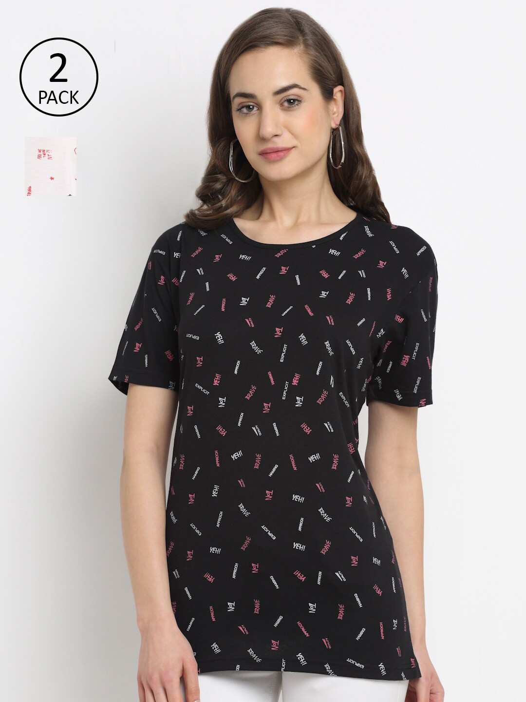 

MACK JONNEY Women Pack Of 2 Black & White Printed T-shirt