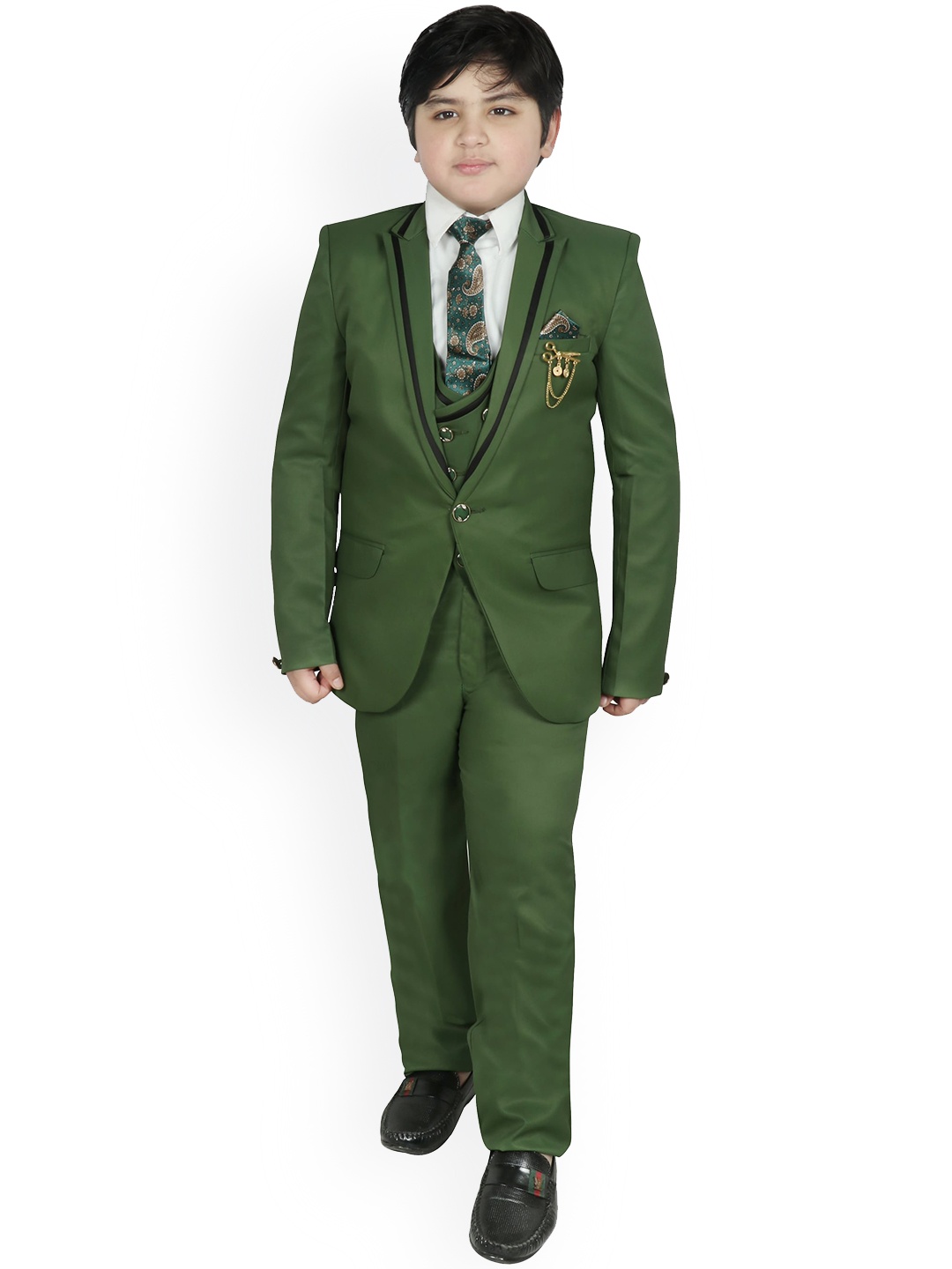 

SG YUVRAJ Boys Green Solid Regular Fit Party Suit- 4 Pieces