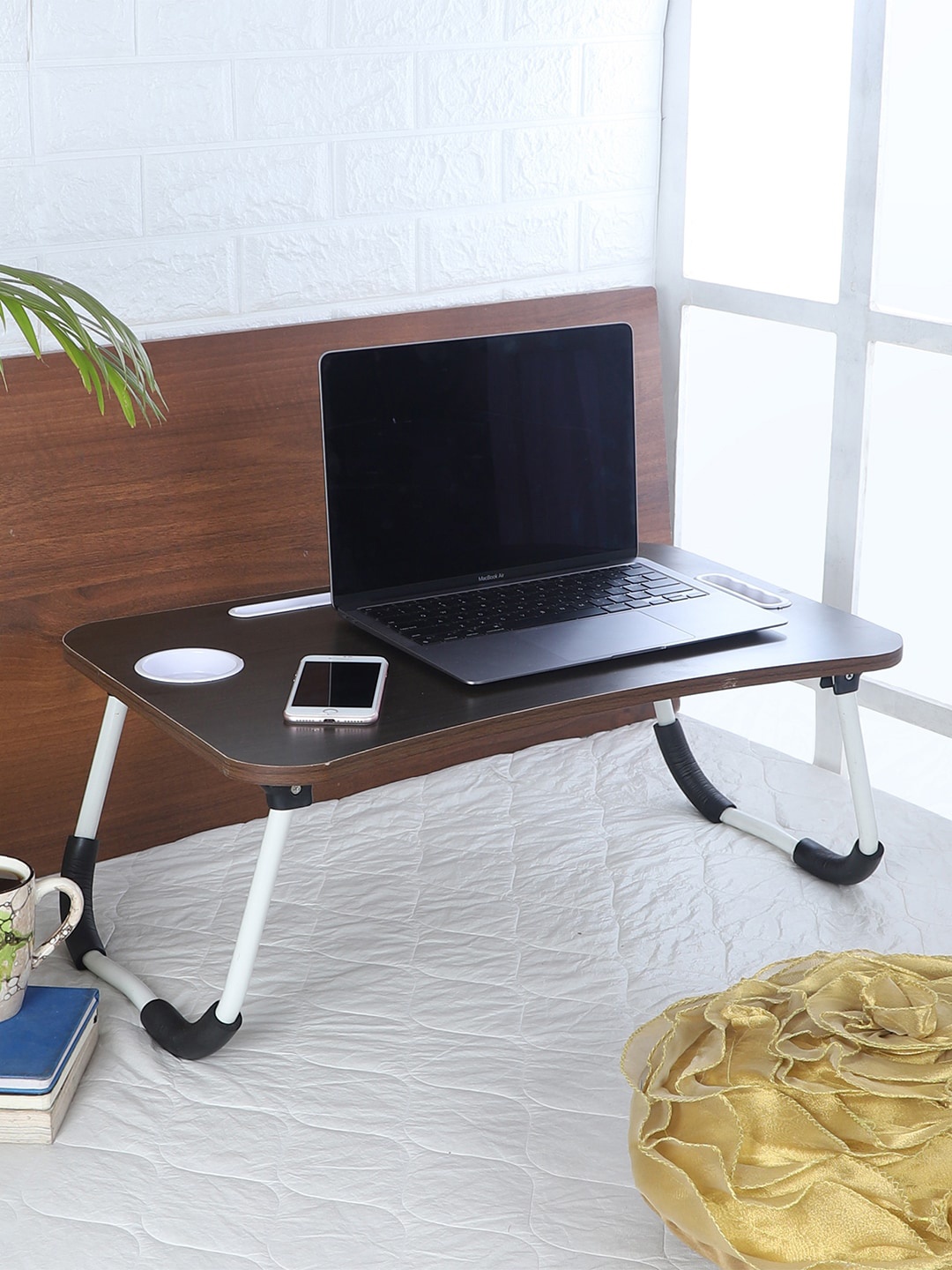 

CDI Coffee Brown Laptop Table With Handle Cup Holder