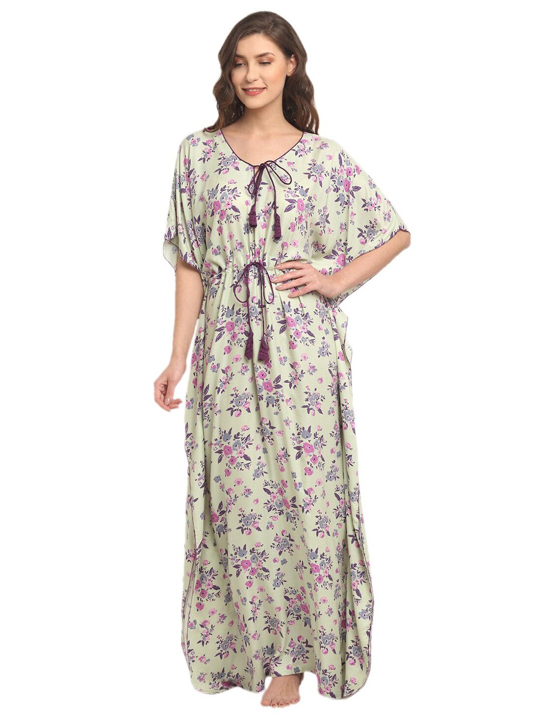 

Claura Green Printed Kaftan Maxi Nightdress