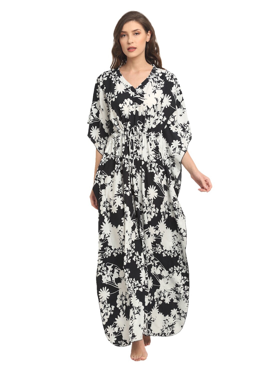 

Claura Women Black Printed Kaftan Maxi Nightdress