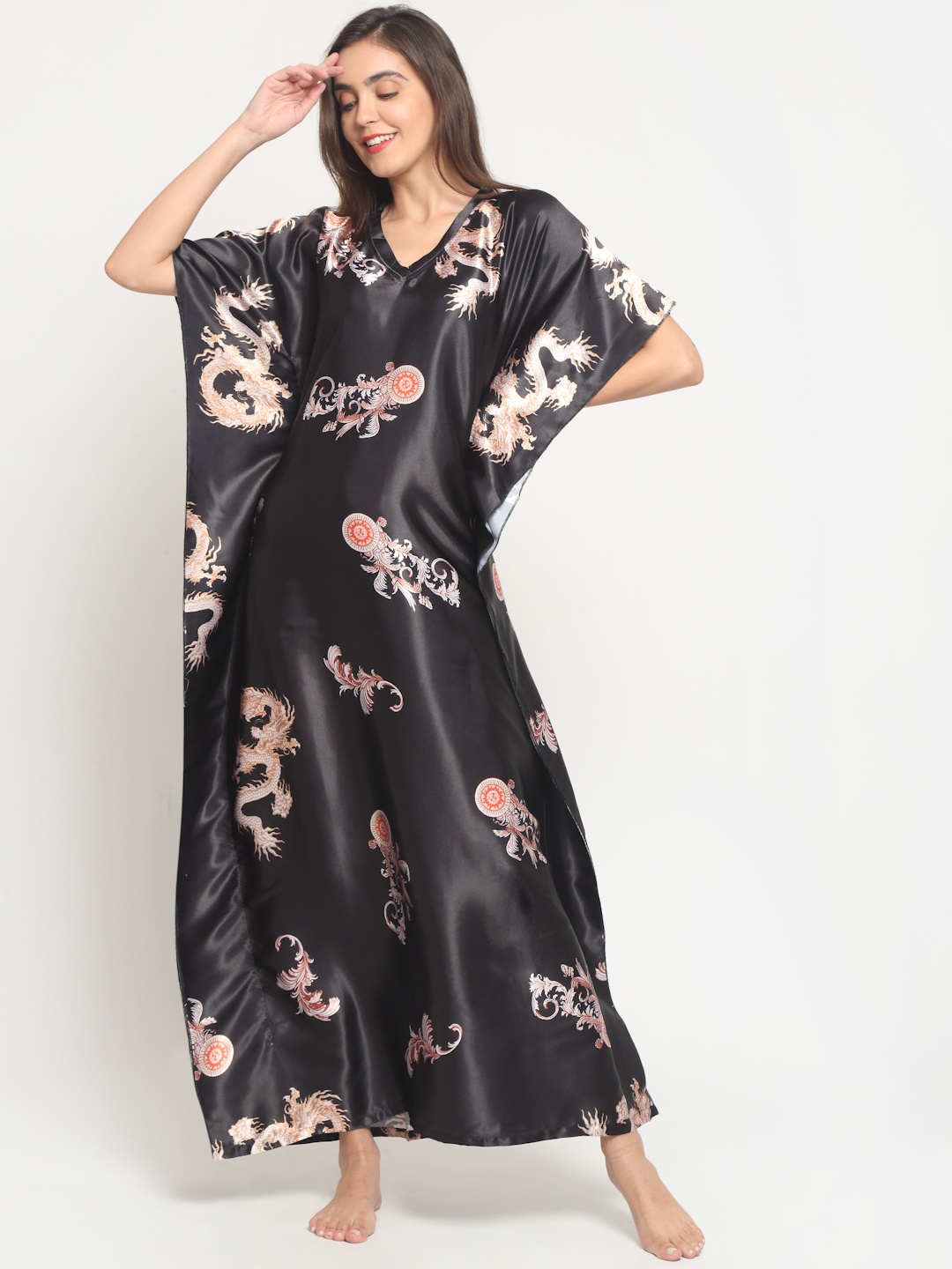 

Claura Black Printed Maxi Nightdress