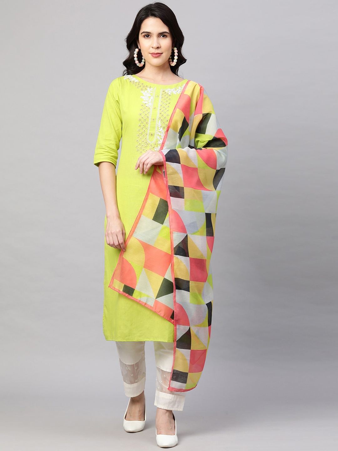 

FASHOR Women Green Colourblocked Gotta Patti Kurta