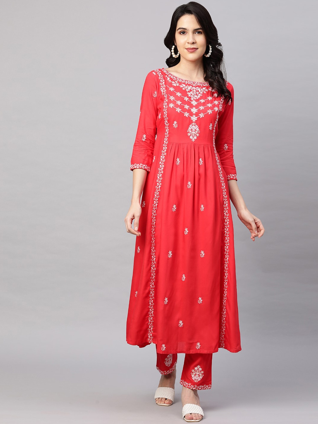 

FASHOR Women Red Kurta with Trousers