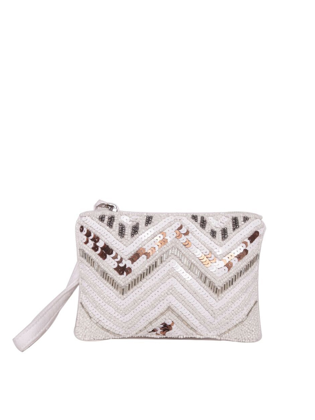 

ASTRID White Handbeaded Sequence Pouch