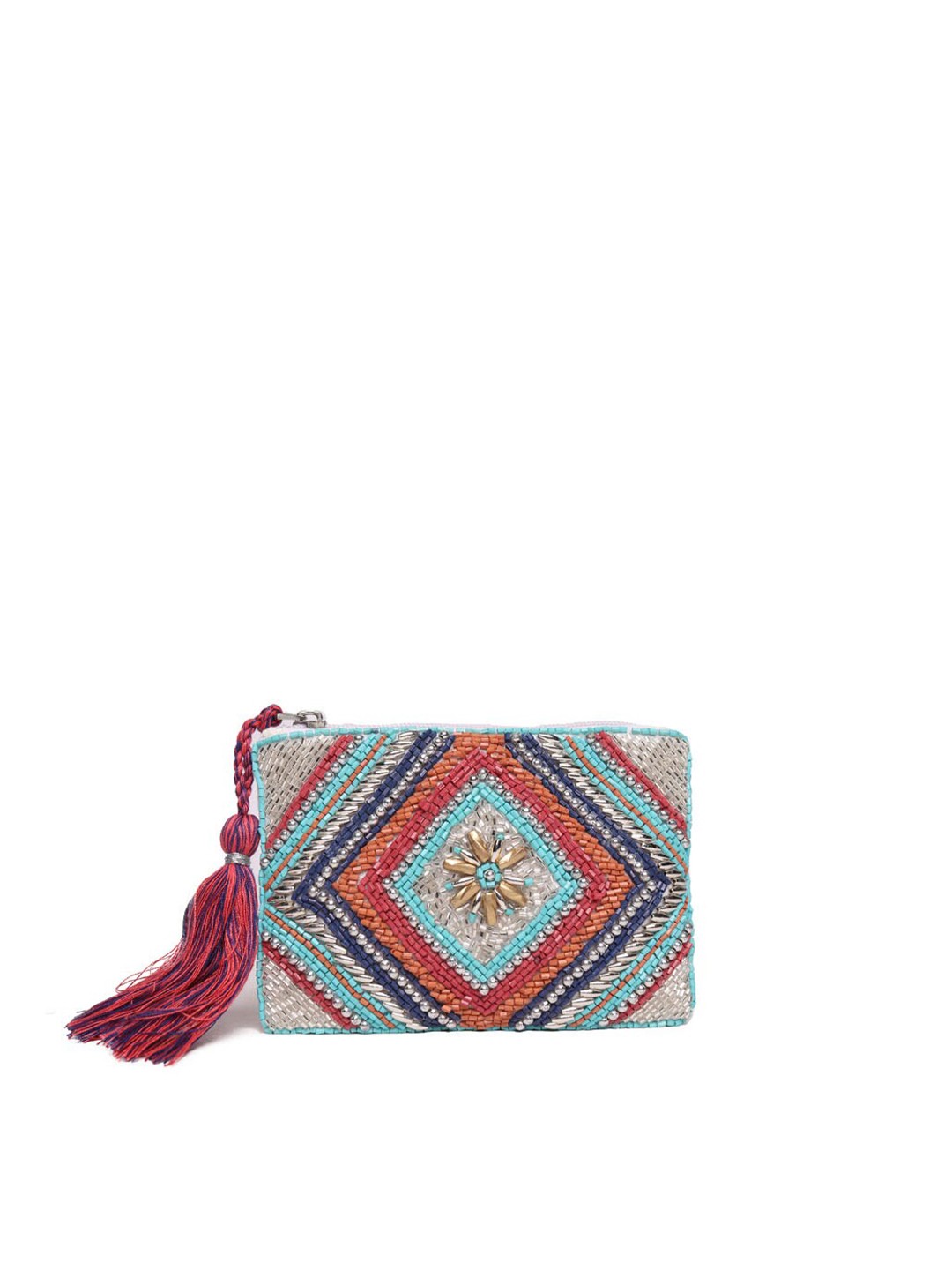 

ASTRID Women Multicoloured Geometric Embellished Canvas Envelope, Multi