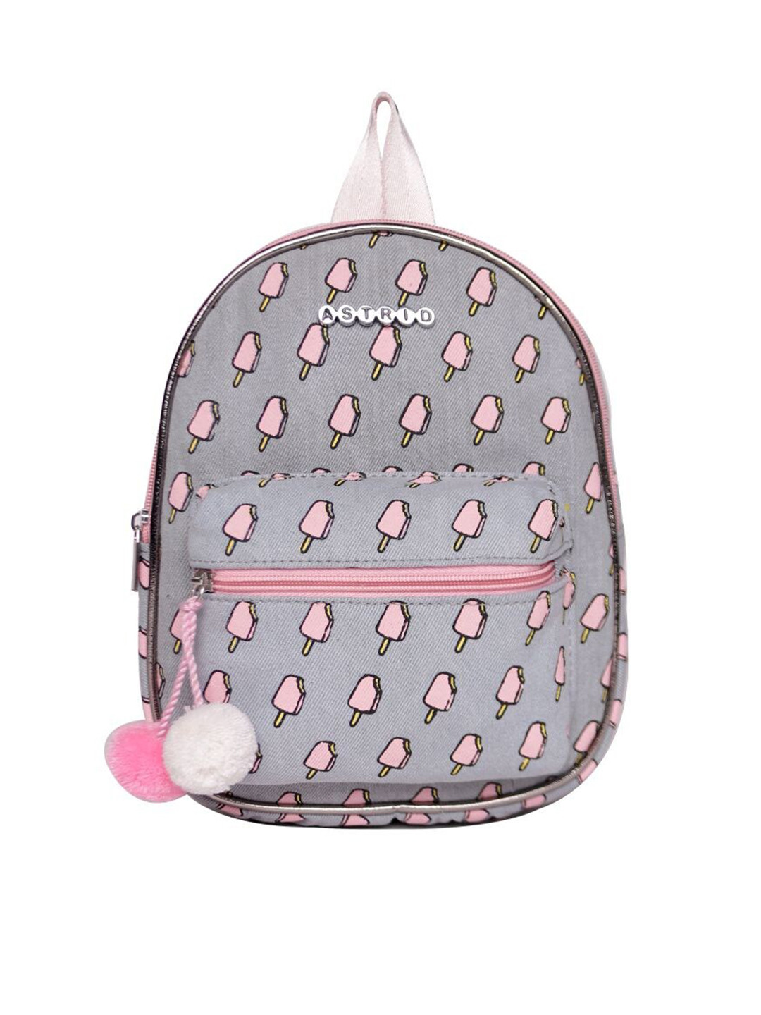

ASTRID Unisex Kids Grey & Pink Graphic Printed Small Backpack