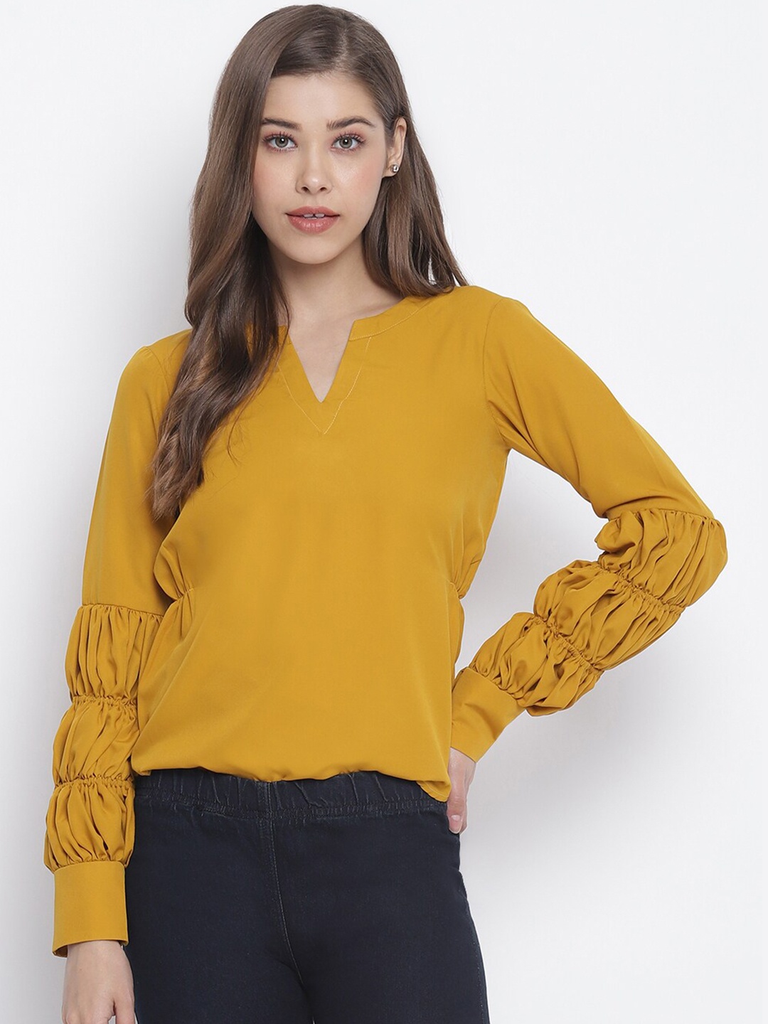 

Lagashi Mustard Yellow Crepe Top