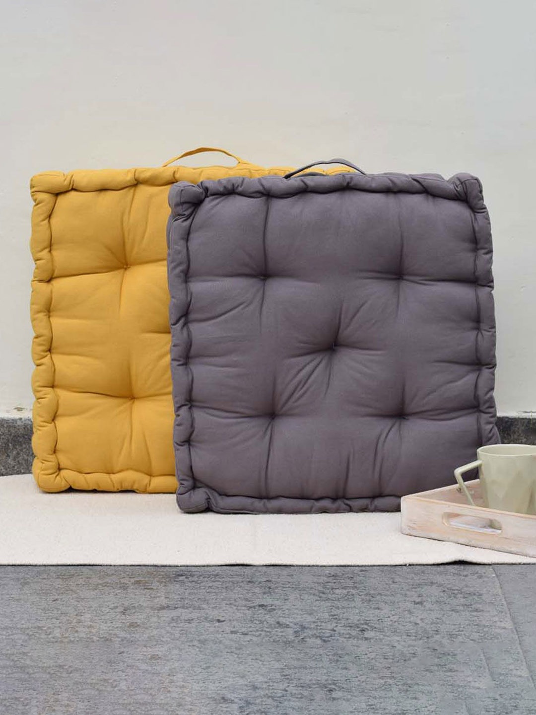 

BLANC9 Set Of 2 Yellow & Grey Matlas Floor Cushion