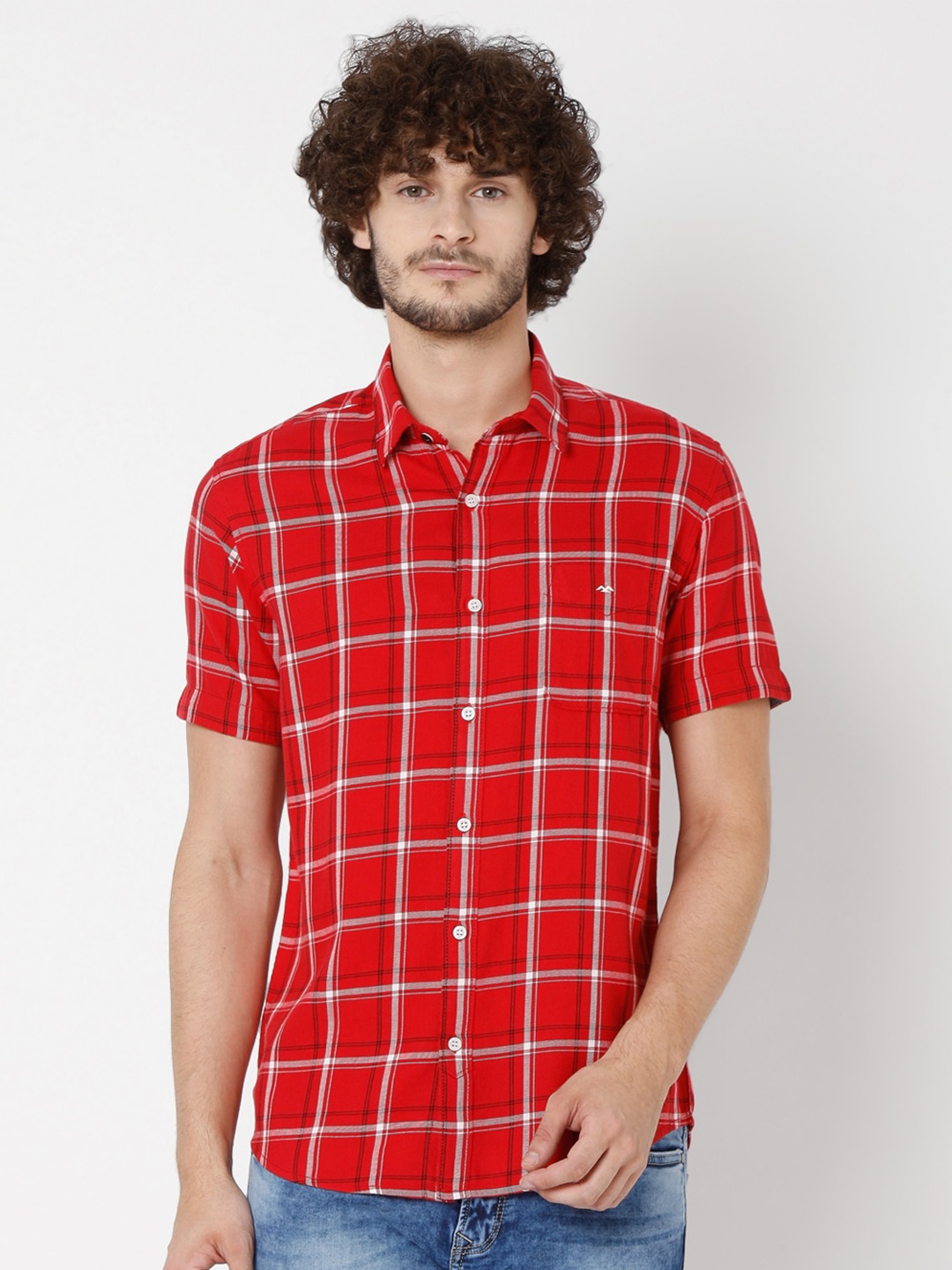 

Mufti Men Red & Black Slim Fit Tartan Checks Casual Shirt