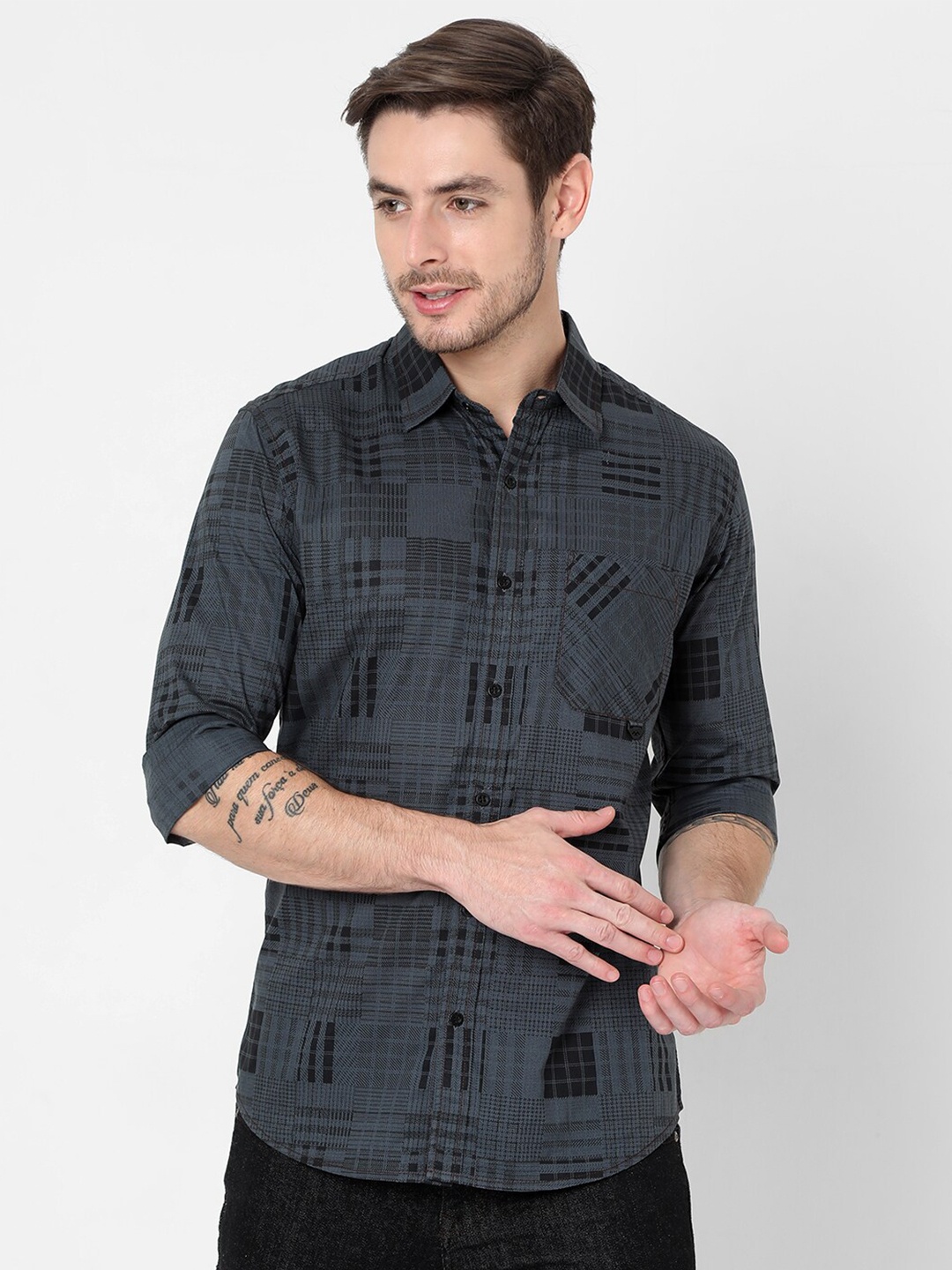 

Mufti Men Black Slim Fit Printed Casual Shirt