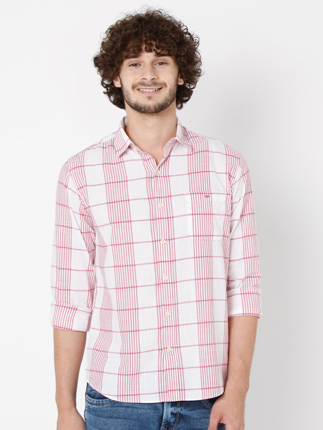 

Mufti Men White Slim Fit Checked Cotton Casual Shirt